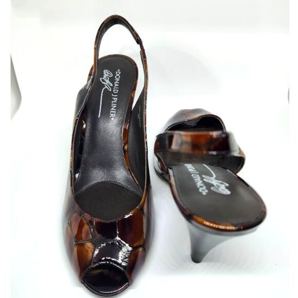 Donald J Plinter Women's Open Toe Leather Slingback Sandal Heel Size 8, 9.5 & 10 - Picture 1 of 6